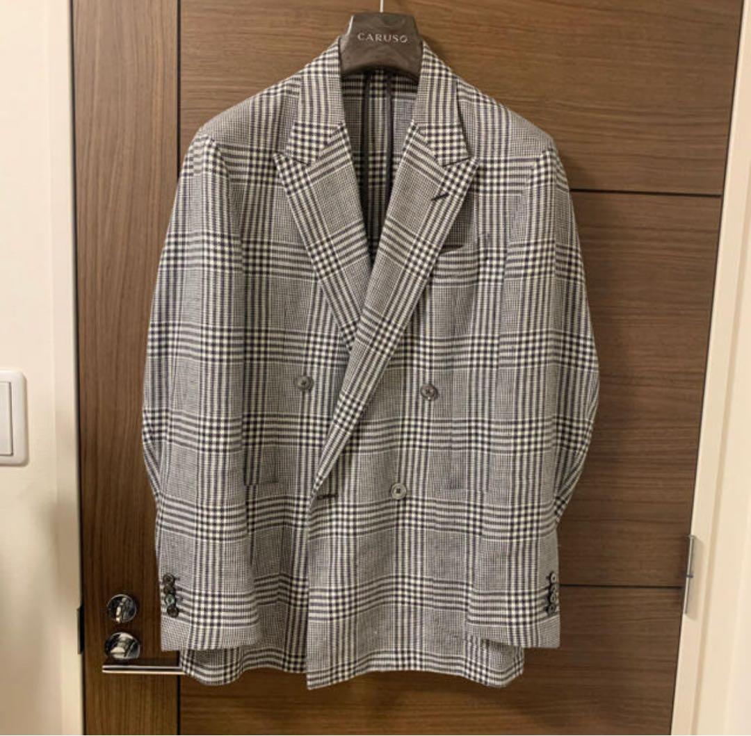 CARUSO カルーゾ 4ボタンダブルジャケット　グレンチェック 46