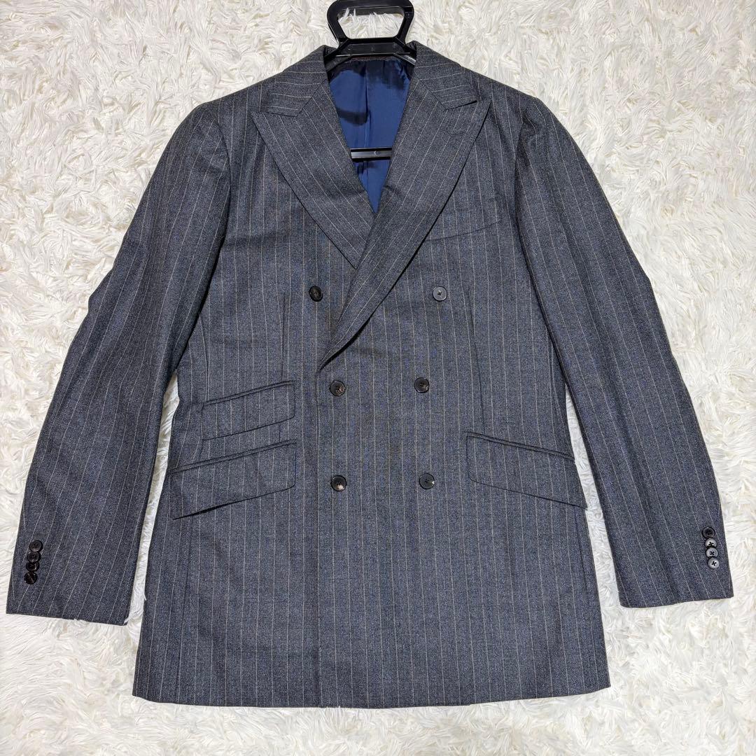 【高級】ユニバーサルランゲージ カノニコ グレー ストライプ ダブル 秋冬 春