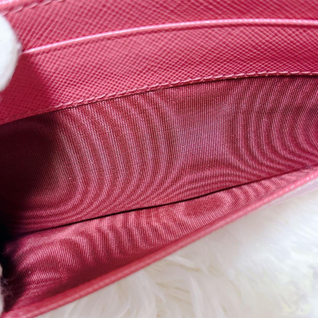 PRADA サフィアーノレザー 長財布 メタルロゴ ピンク パスケース付