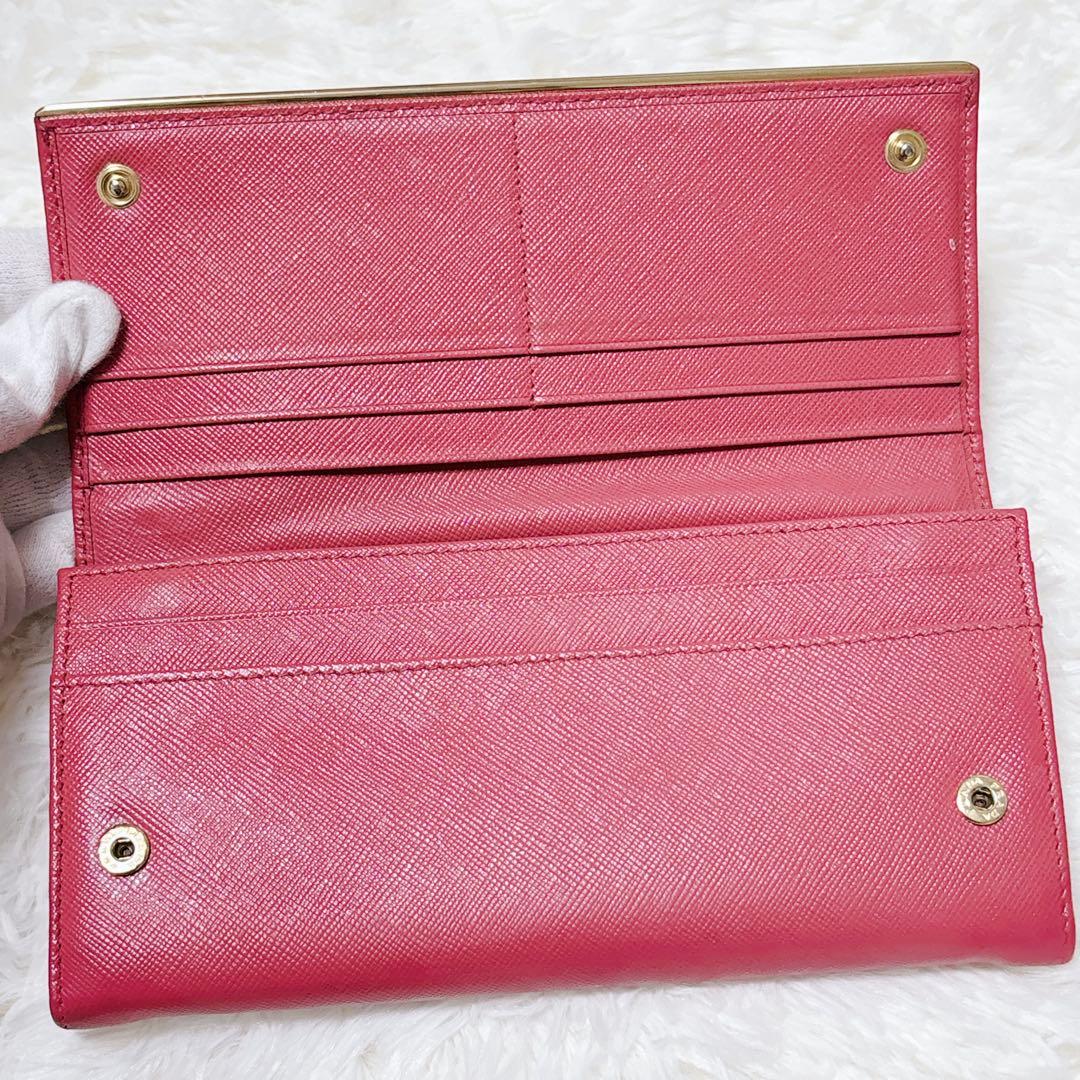 PRADA サフィアーノレザー 長財布 メタルロゴ ピンク パスケース付