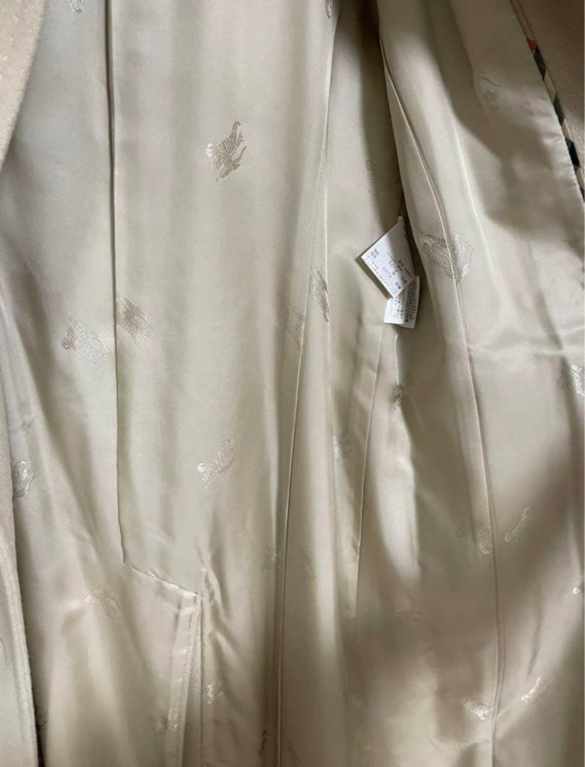 バーバリー アンゴラ混ウールロングステンカラーコート ホワイトベージュ 38M