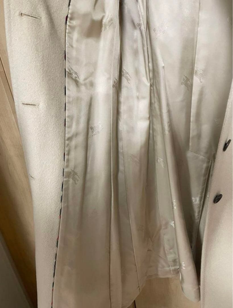 バーバリー アンゴラ混ウールロングステンカラーコート ホワイトベージュ 38M