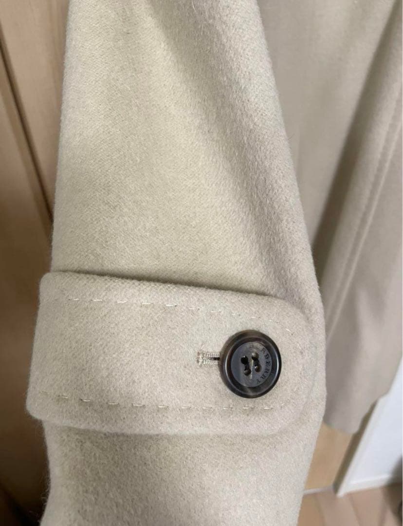 バーバリー アンゴラ混ウールロングステンカラーコート ホワイトベージュ 38M