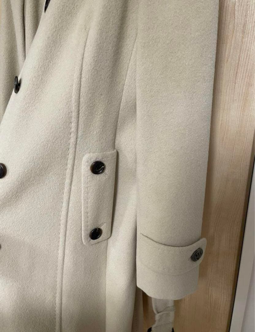バーバリー アンゴラ混ウールロングステンカラーコート ホワイトベージュ 38M