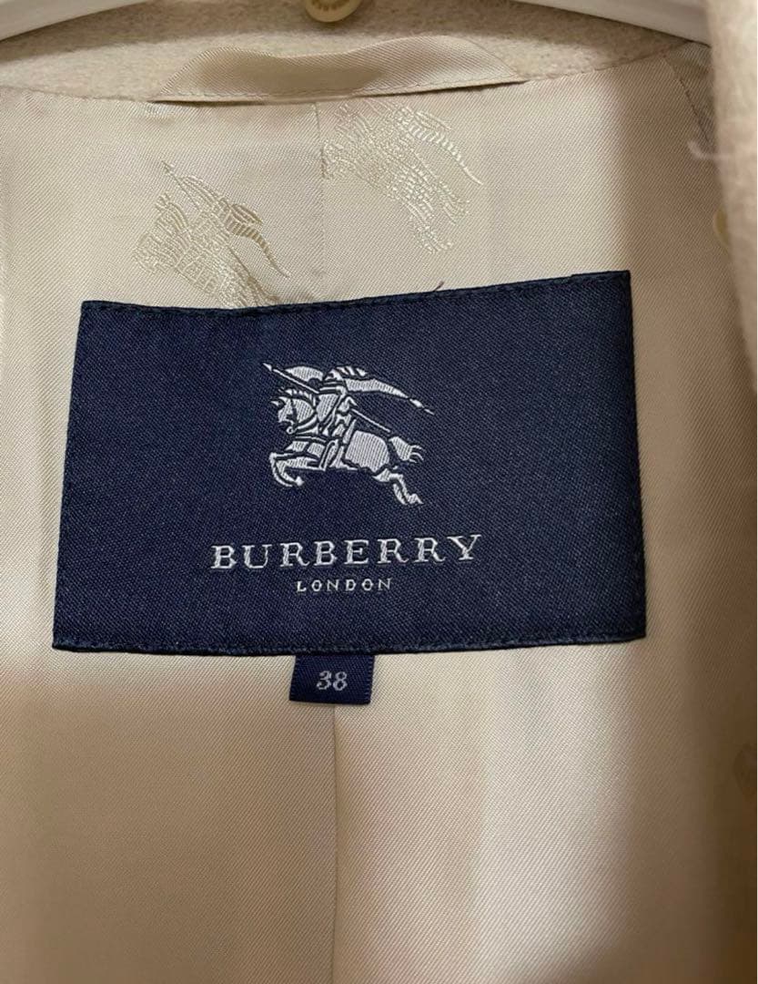 バーバリー アンゴラ混ウールロングステンカラーコート ホワイトベージュ 38M