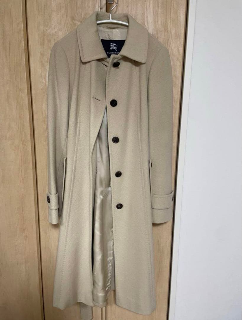 バーバリー アンゴラ混ウールロングステンカラーコート ホワイトベージュ 38M