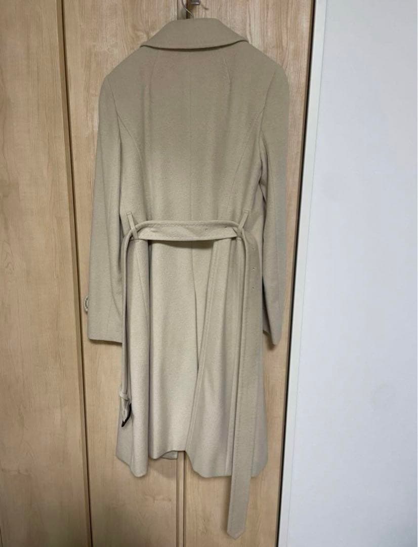 バーバリー アンゴラ混ウールロングステンカラーコート ホワイトベージュ 38M