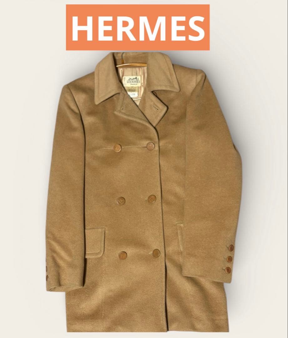 日本正規美品　HERMES ダブル コート 40 ベージュ　キャメル100%