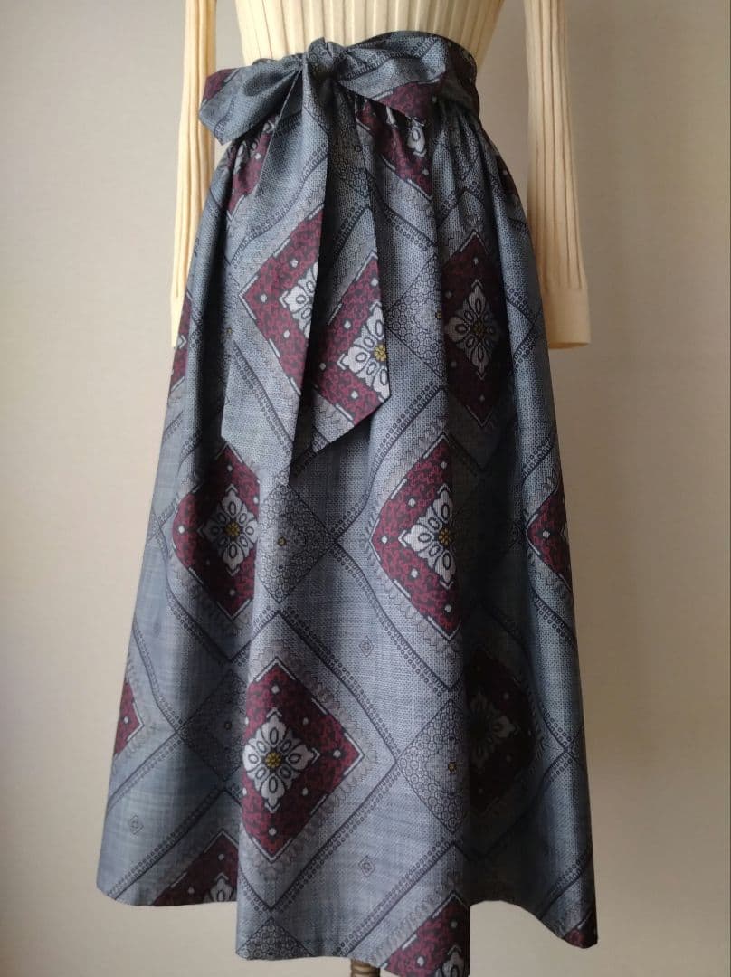 ❣️大島紬龍郷柄リメイクギャザースカート•ベスト セットアップ ストール付き