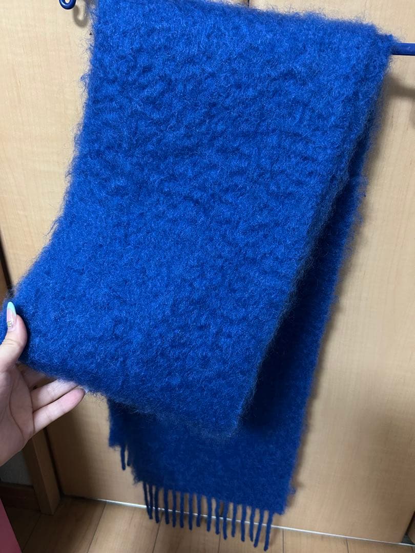 n*！様 LOEWE ロエベ マフラー アナグラムブローチ モヘア ブルー美品