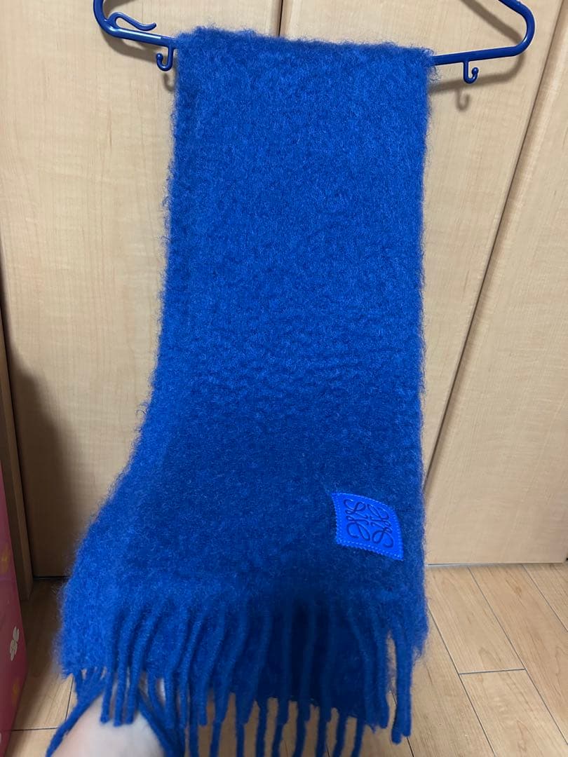 n*！様 LOEWE ロエベ マフラー アナグラムブローチ モヘア ブルー美品