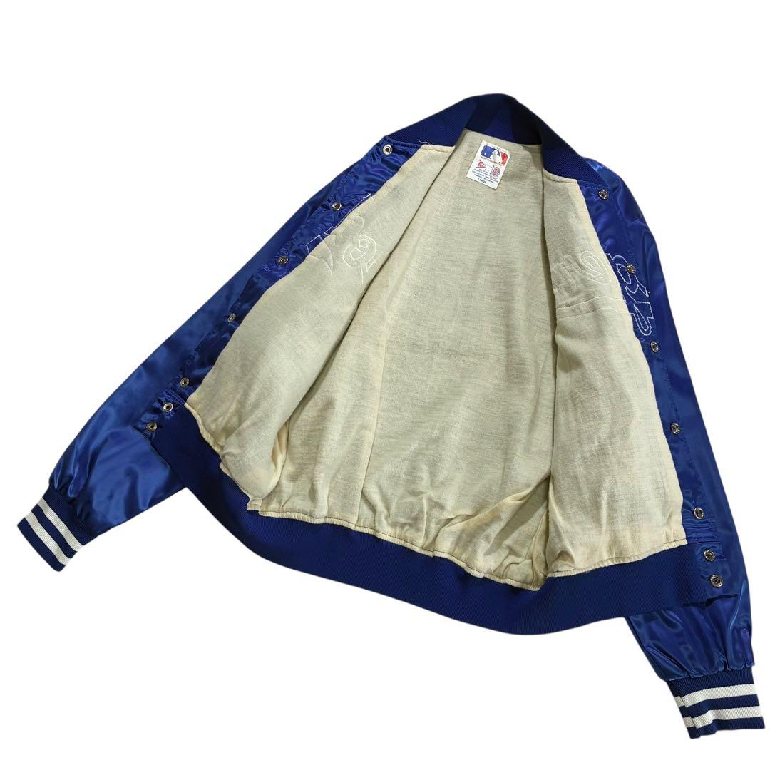 80s 90s USA製 Dodgers ナイロン スタジャン L 青 白