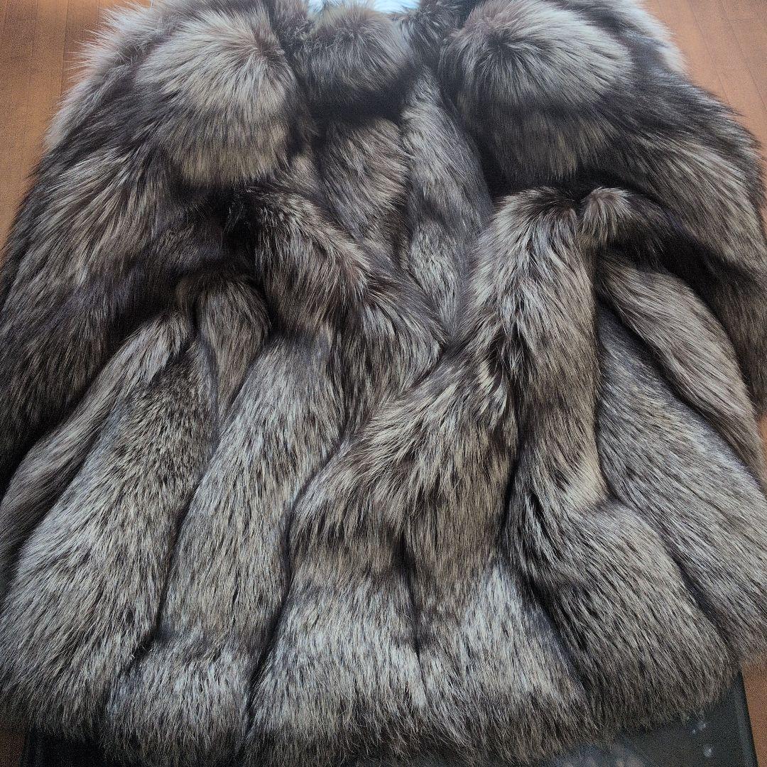 ロング丈ハーフコート シルバー リアルファー