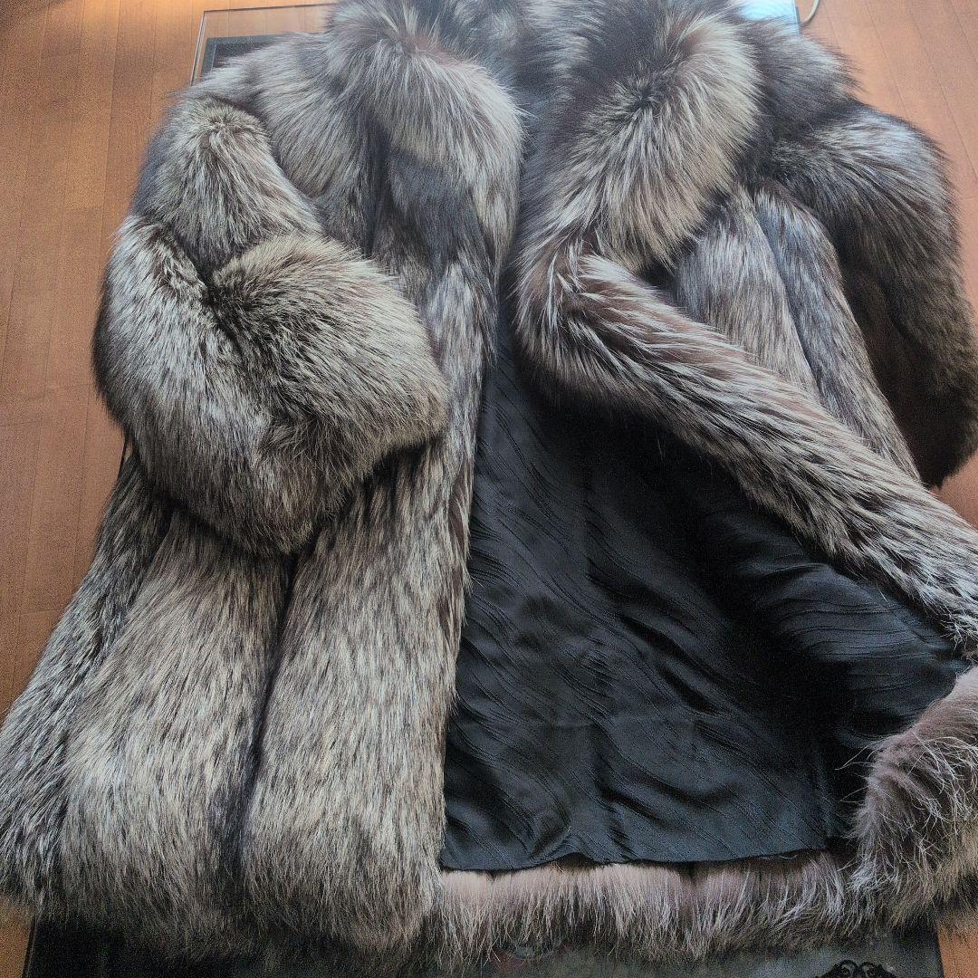 ロング丈ハーフコート シルバー リアルファー