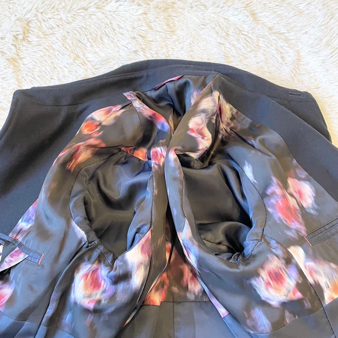 美品✨ポールスミス カシミヤ混 ロングコート ベルト ブラック 総裏地 フラワー