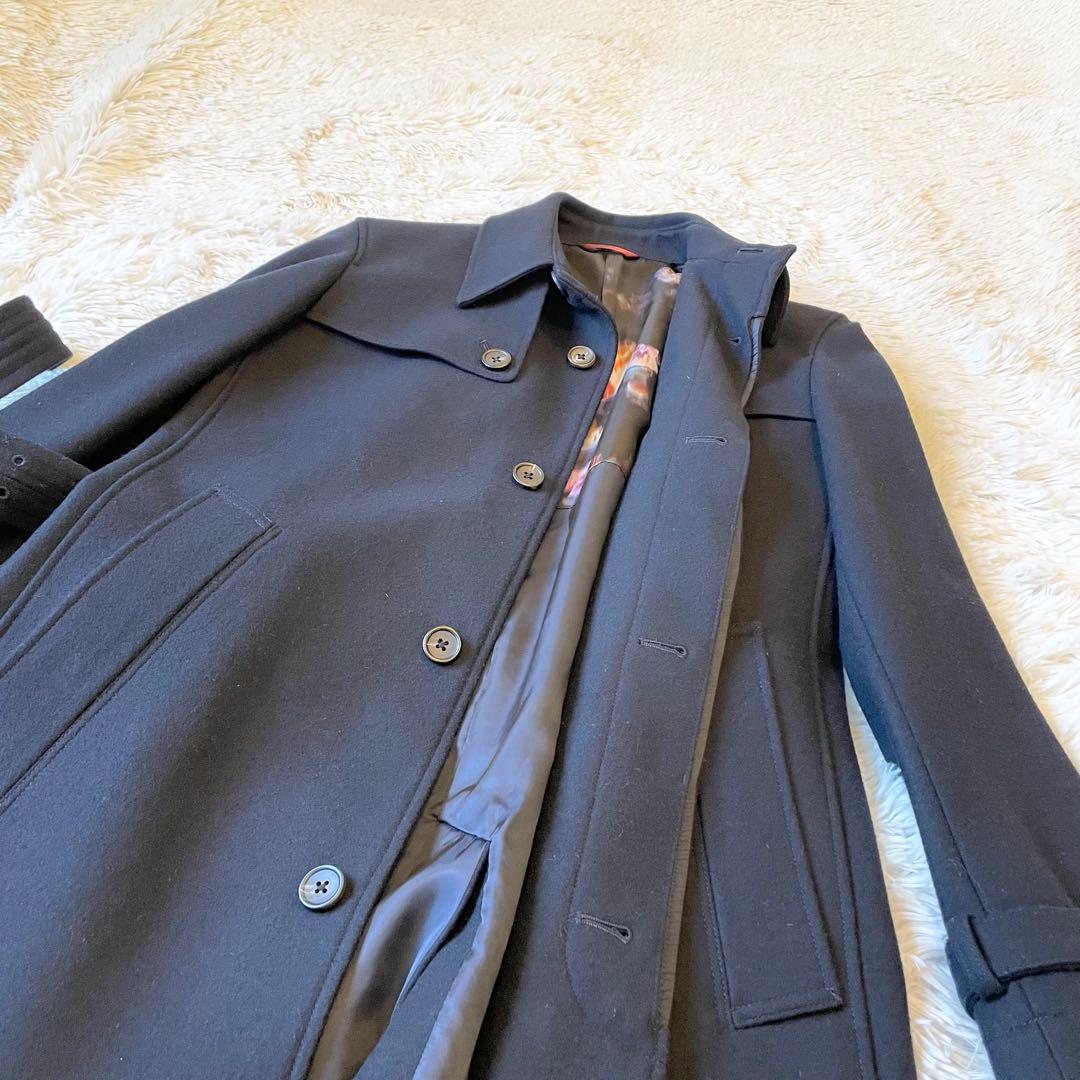 美品✨ポールスミス カシミヤ混 ロングコート ベルト ブラック 総裏地 フラワー