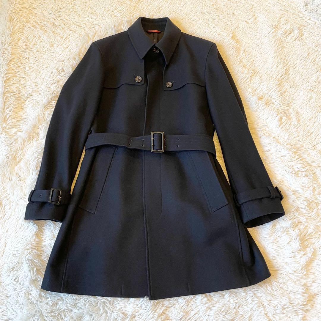 美品✨ポールスミス カシミヤ混 ロングコート ベルト ブラック 総裏地 フラワー