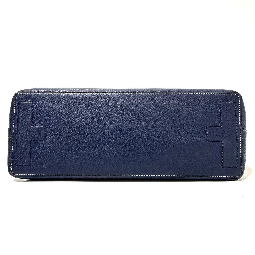 希少　トリーバーチ　トートバッグ　パンチングロゴ　A4可　レザー　ネイビー