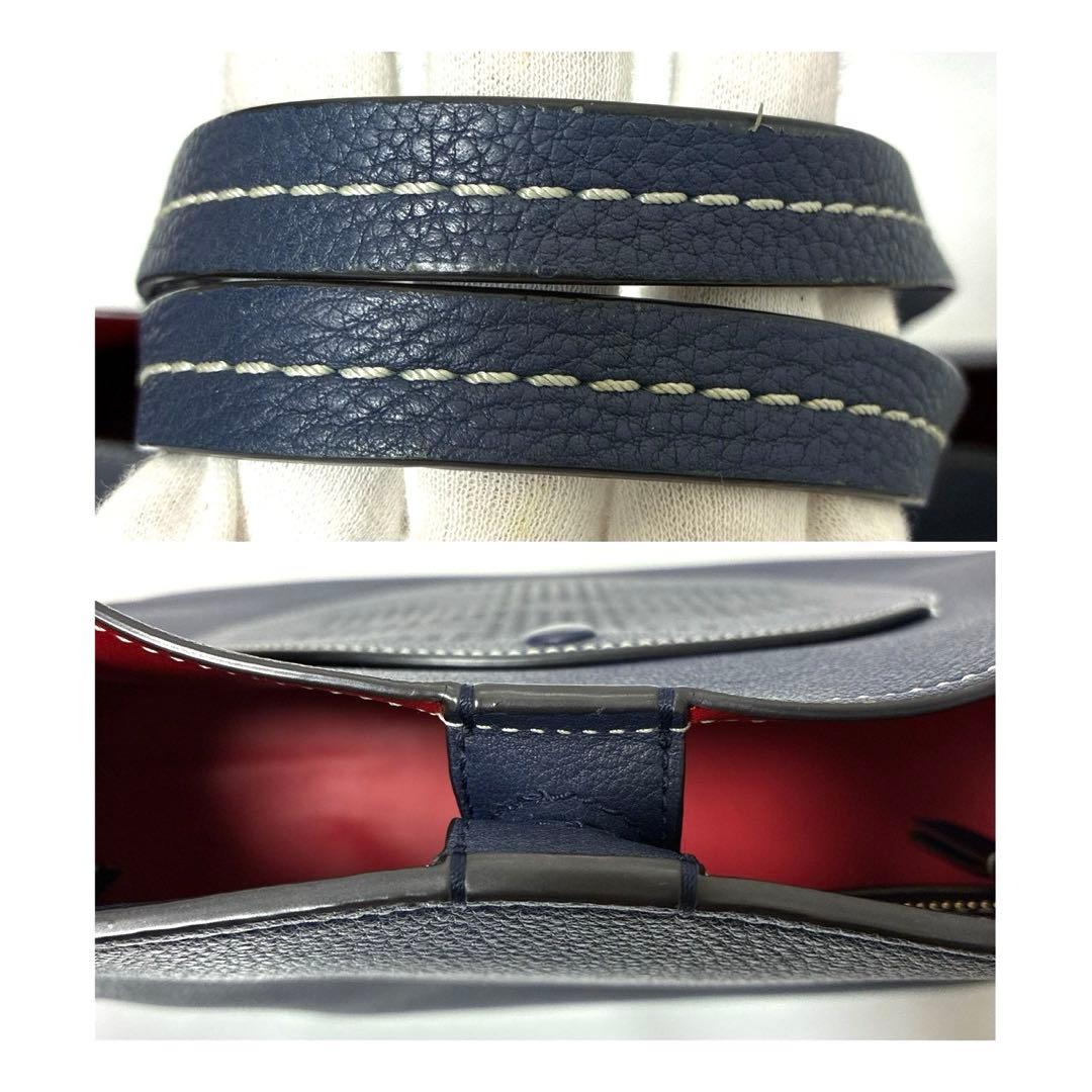 希少　トリーバーチ　トートバッグ　パンチングロゴ　A4可　レザー　ネイビー