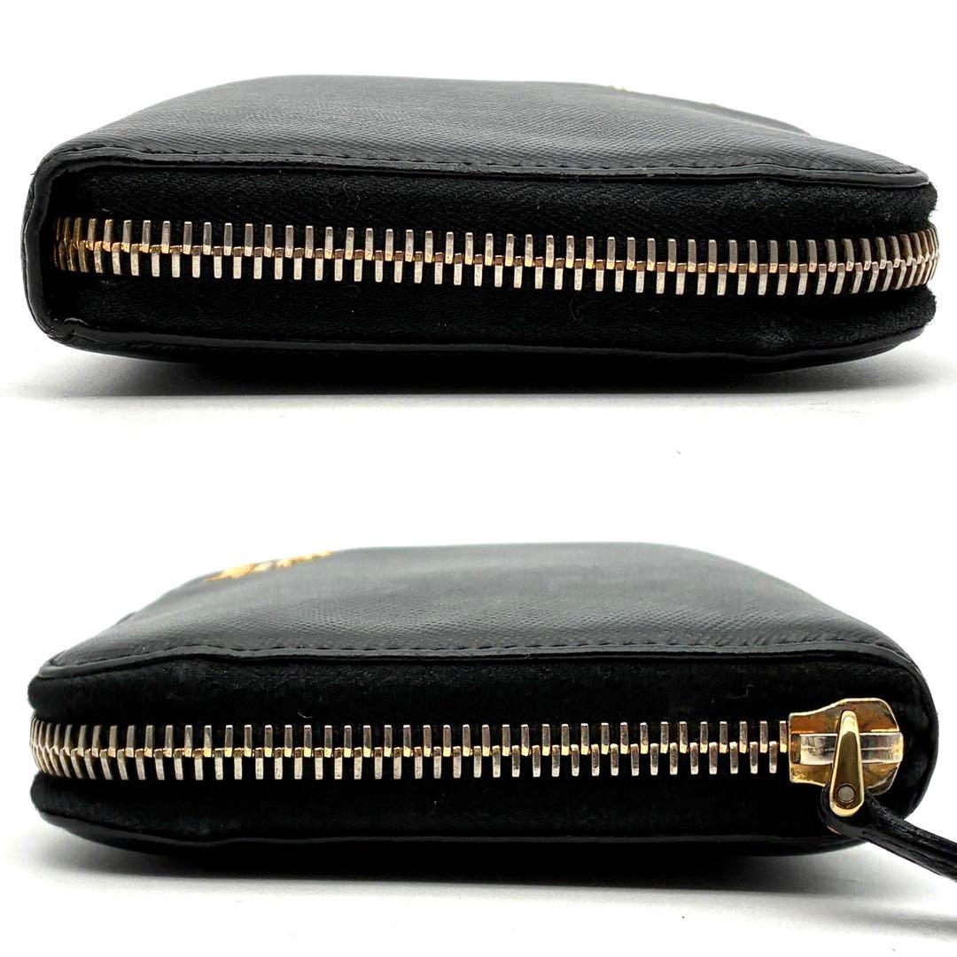 美品 プラダ 長財布 ゴールドロゴ サフィアーノレザー ラウンドジップ ブラック