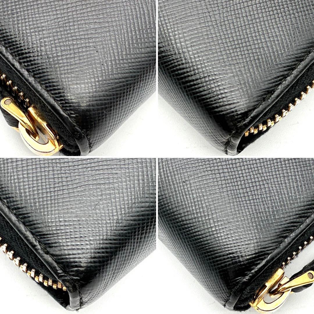 美品 プラダ 長財布 ゴールドロゴ サフィアーノレザー ラウンドジップ ブラック
