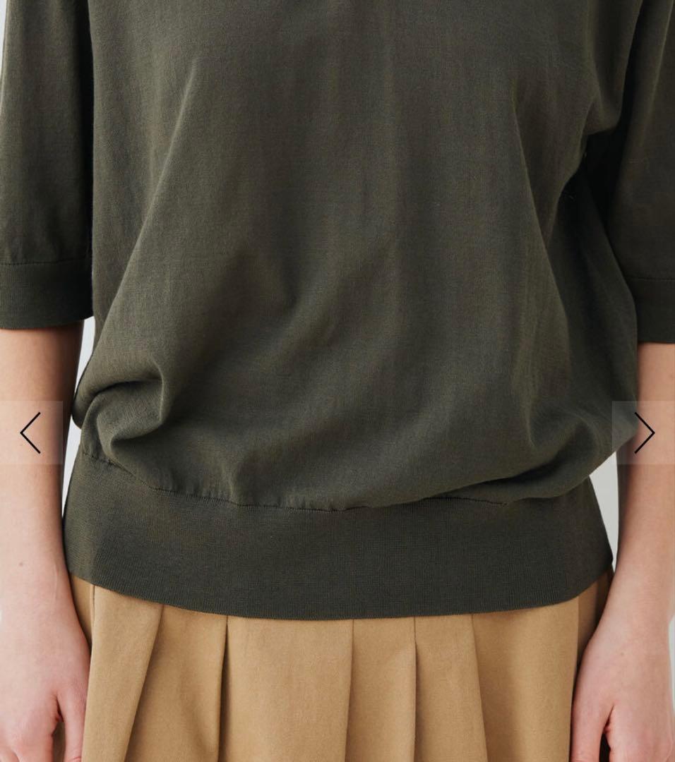 【新品】ギャルリーヴィークレープコットン ポロカラープルオーバーダークグリーン