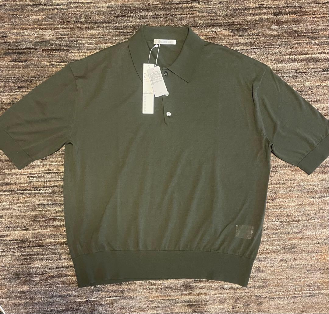 【新品】ギャルリーヴィークレープコットン ポロカラープルオーバーダークグリーン