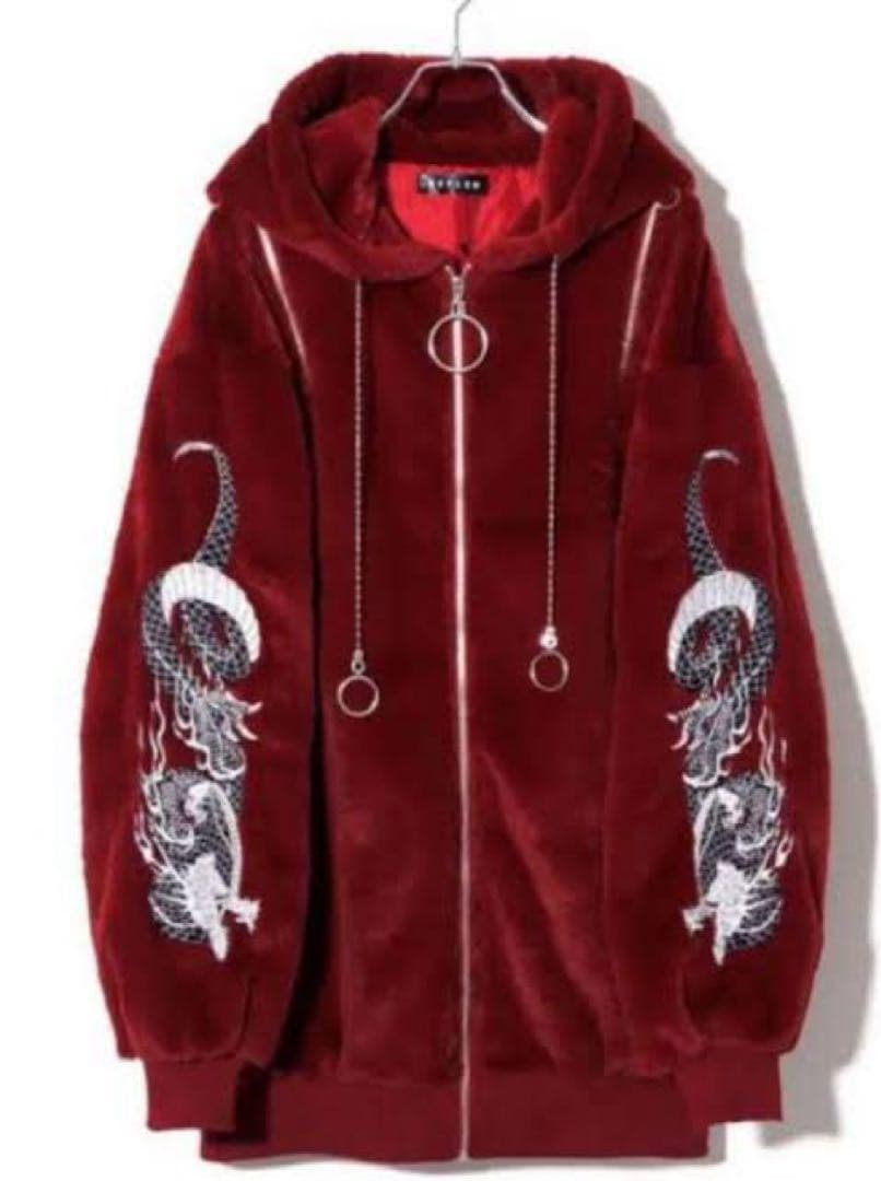 レフレム ドラゴン刺繍BIGファーパーカー ドラゴンファーブルゾン ワイン