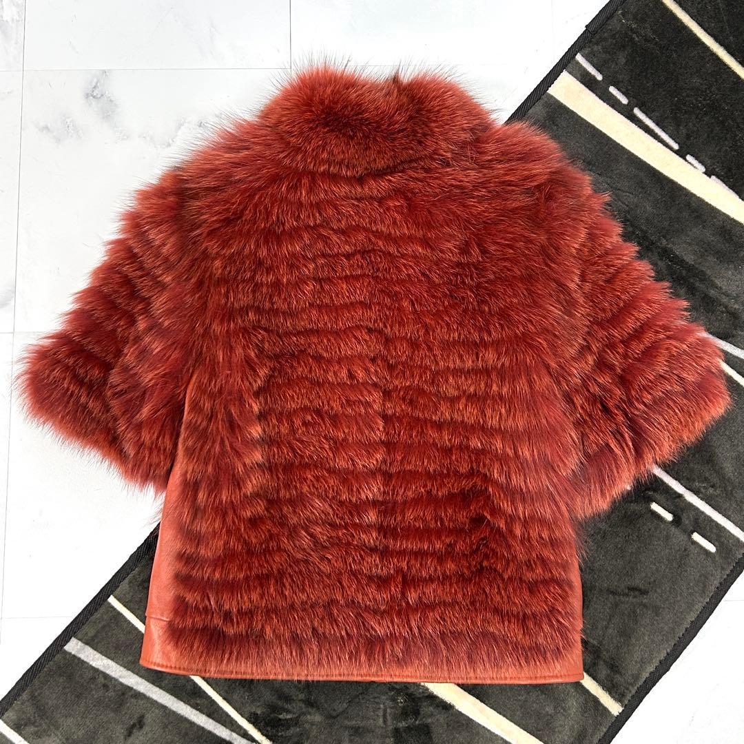 高級 染め FOX コート クロップド レディース レッド フォックス