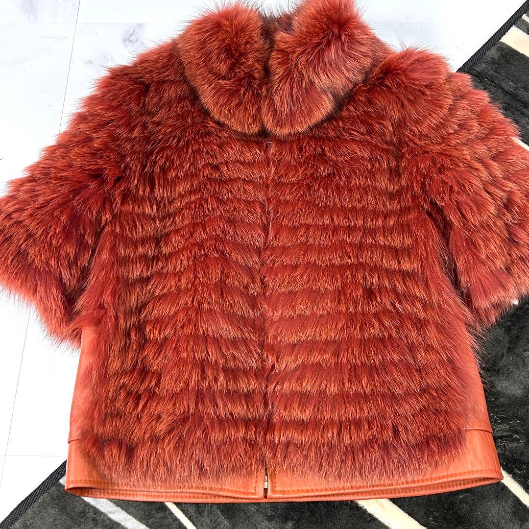 高級 染め FOX コート クロップド レディース レッド フォックス