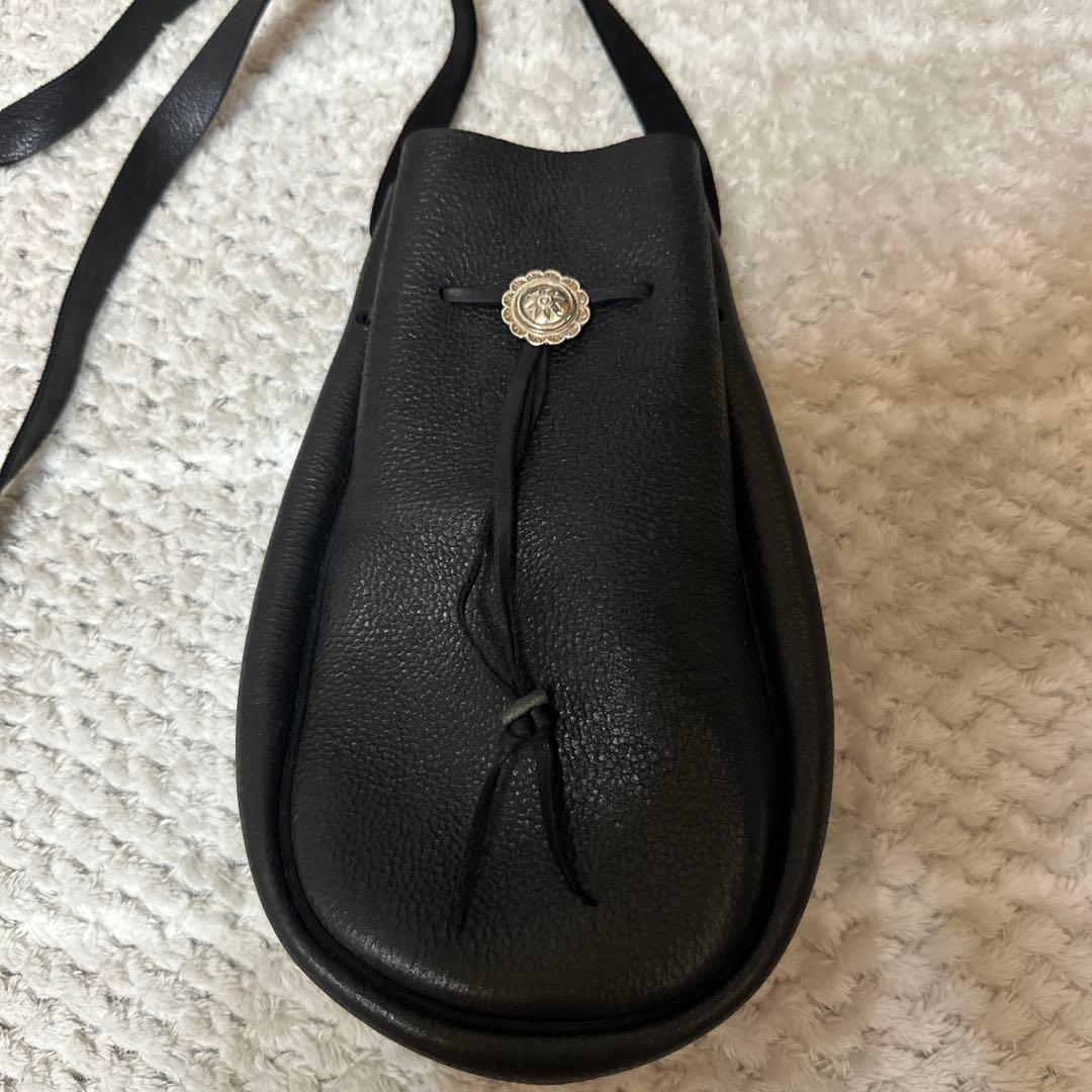 MOTO 黒 巾着レザー ショルダーバッグ