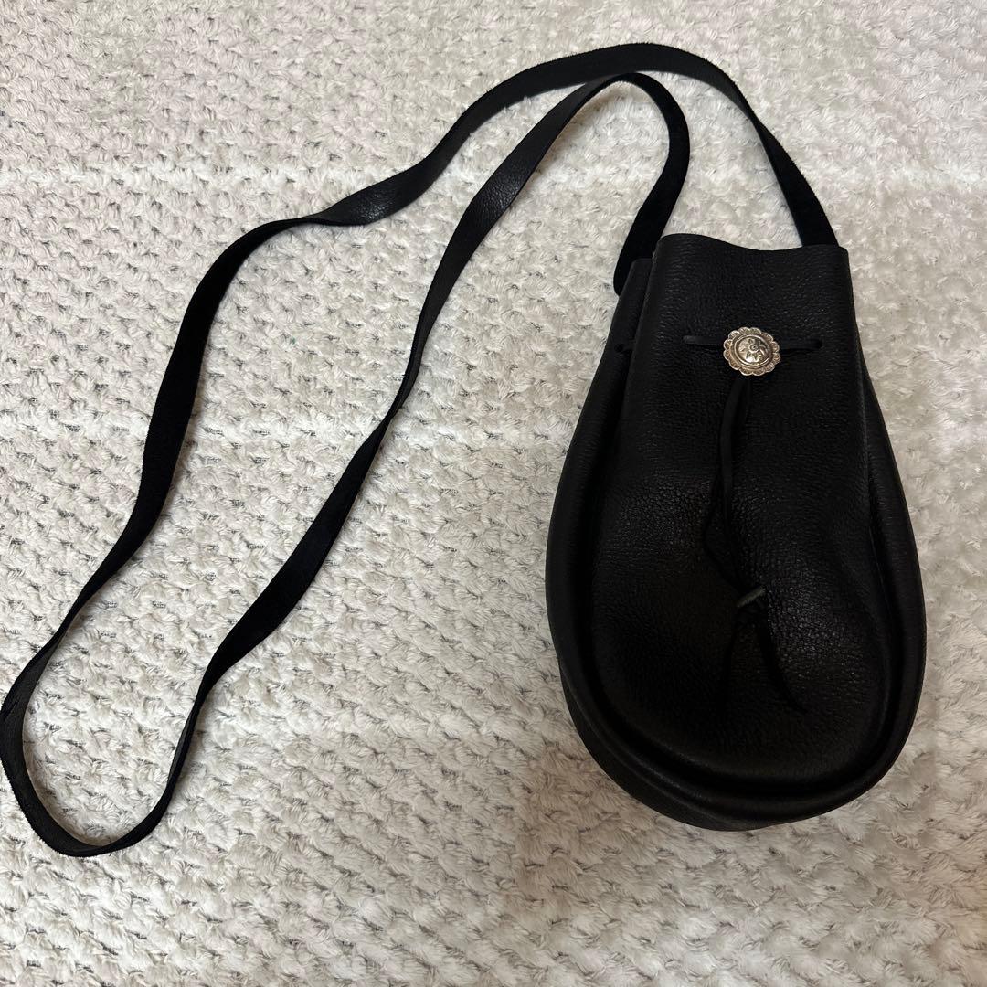 MOTO 黒 巾着レザー ショルダーバッグ