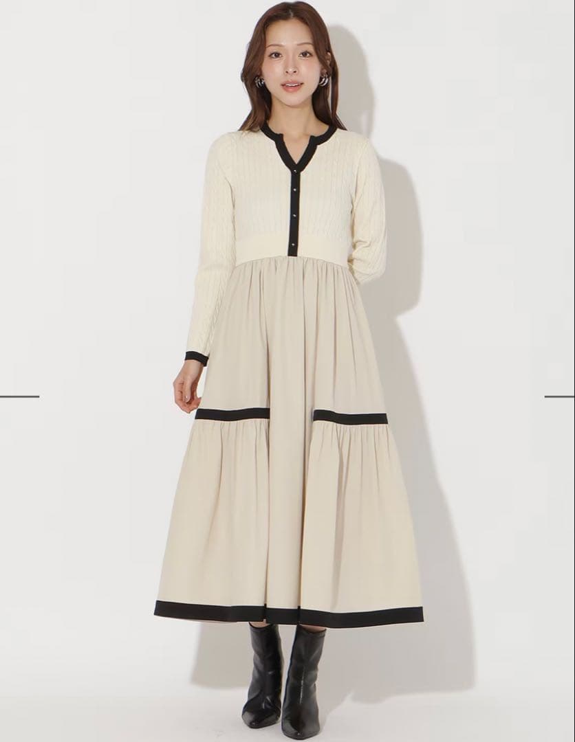 新品タグ付 アンドクチュールケーブル 編みニットドッキングワンピース