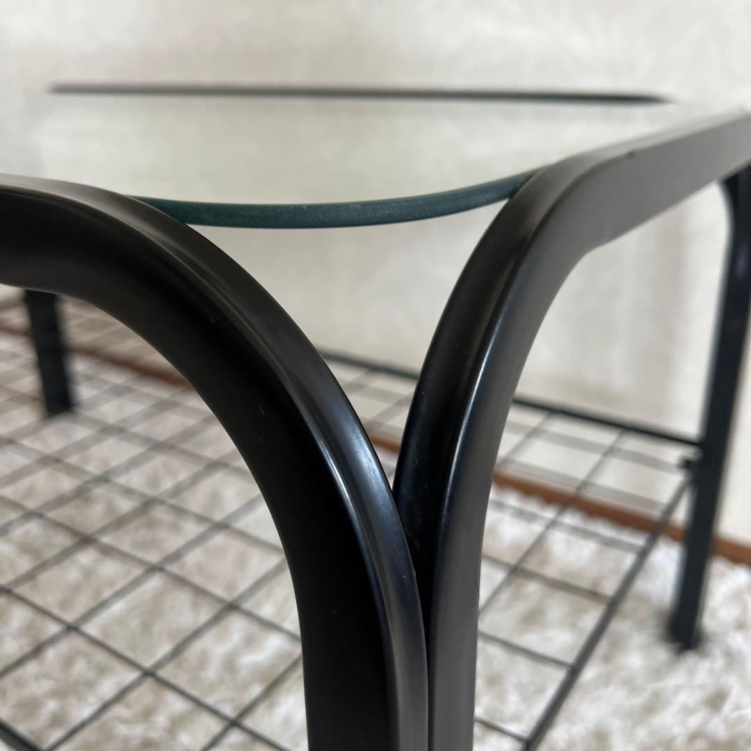 80's 90s アイアンフレーム 長方形 ガラスローテーブル 昭和レトロ