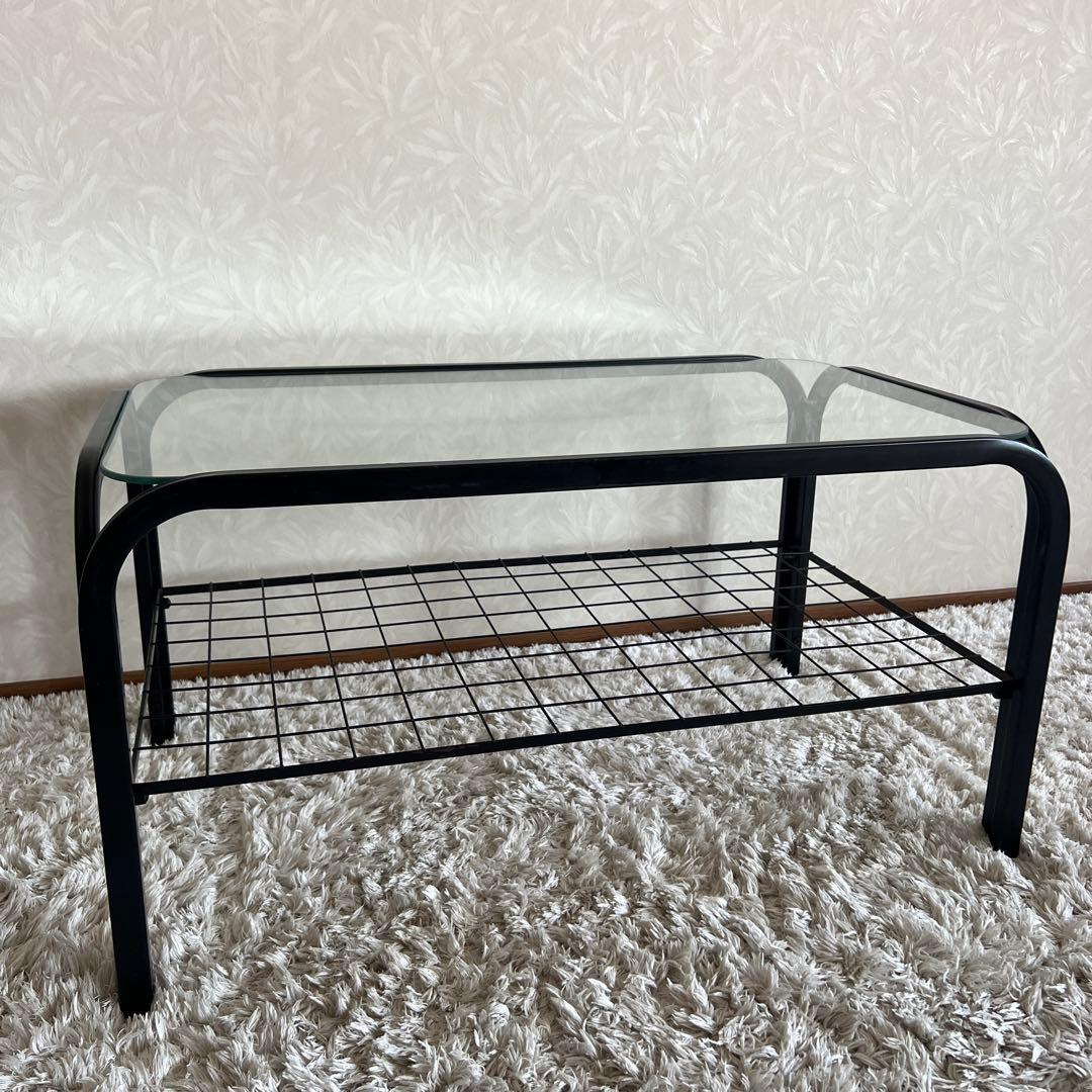 80's 90s アイアンフレーム 長方形 ガラスローテーブル 昭和レトロ