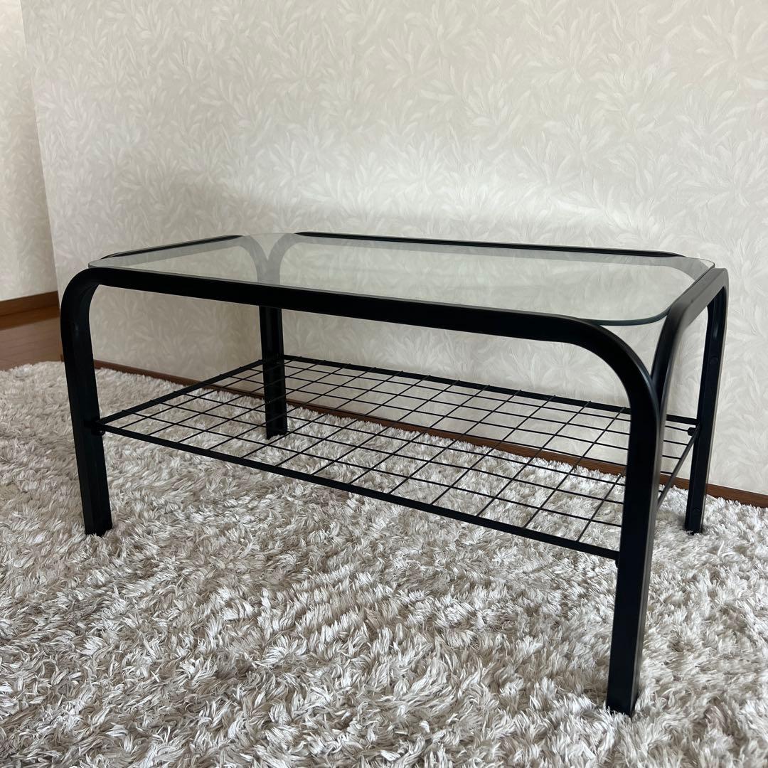 80's 90s アイアンフレーム 長方形 ガラスローテーブル 昭和レトロ