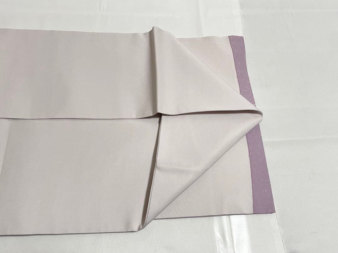 B5 塩瀬 作家物 落款入 ポピー 花模様 染め 紫 正絹 太鼓柄 名古屋帯