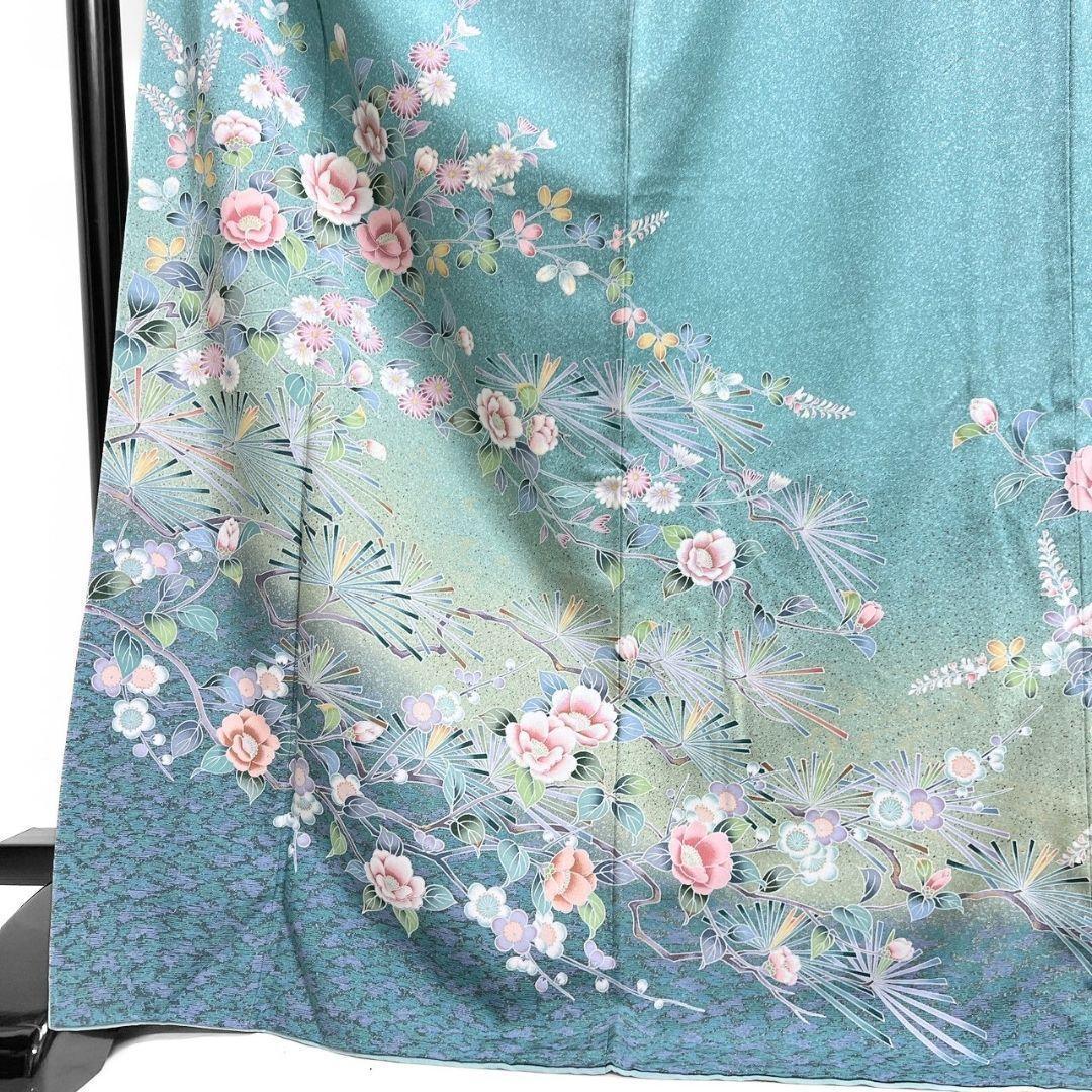 京加賀友禅　訪問着　紋無し　松　菊花　萩　花模様　着物　012b p ms