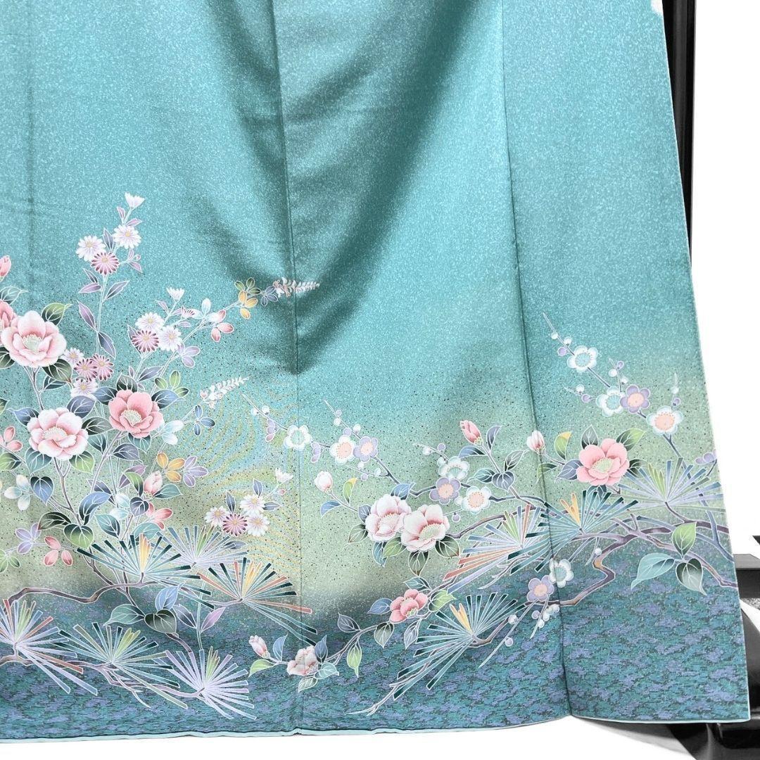 京加賀友禅　訪問着　紋無し　松　菊花　萩　花模様　着物　012b p ms