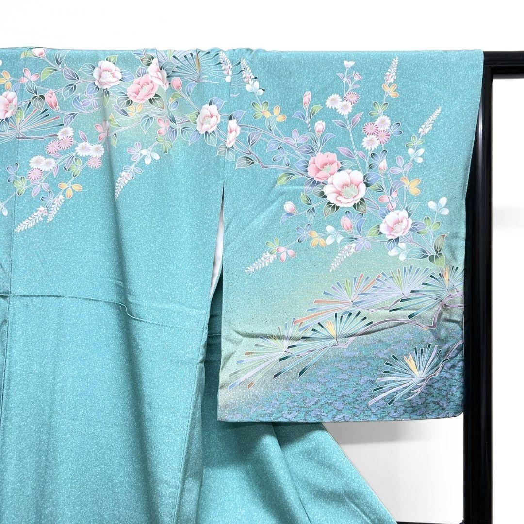 京加賀友禅　訪問着　紋無し　松　菊花　萩　花模様　着物　012b p ms