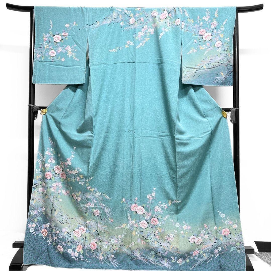 京加賀友禅　訪問着　紋無し　松　菊花　萩　花模様　着物　012b p ms