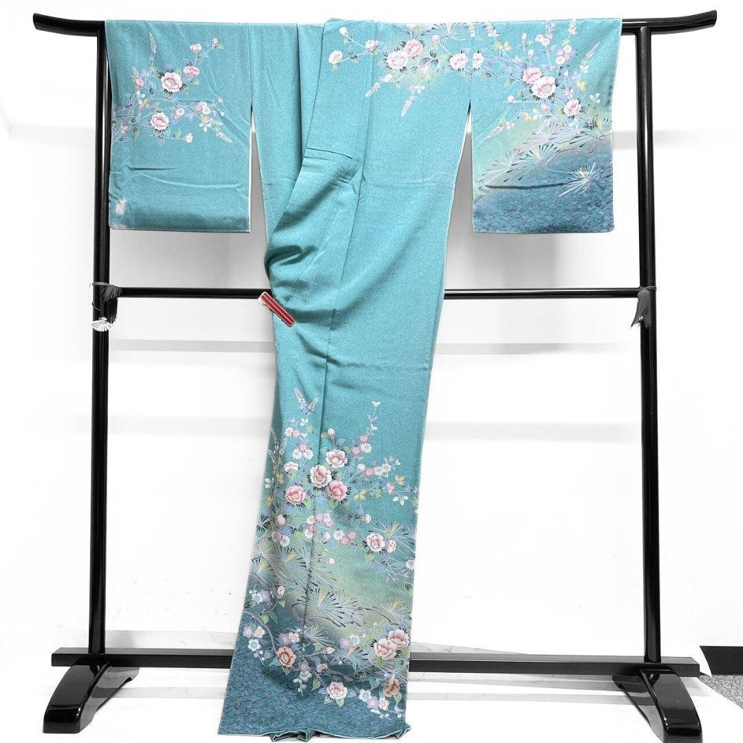 京加賀友禅　訪問着　紋無し　松　菊花　萩　花模様　着物　012b p ms