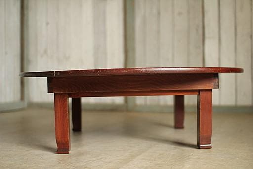 古い木製折り畳み丸テーブル　ちゃぶ台　天然木　古家具　古民家　古道具