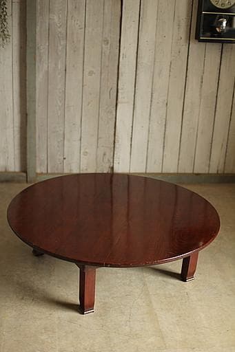 古い木製折り畳み丸テーブル　ちゃぶ台　天然木　古家具　古民家　古道具