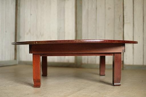 古い木製折り畳み丸テーブル　ちゃぶ台　天然木　古家具　古民家　古道具