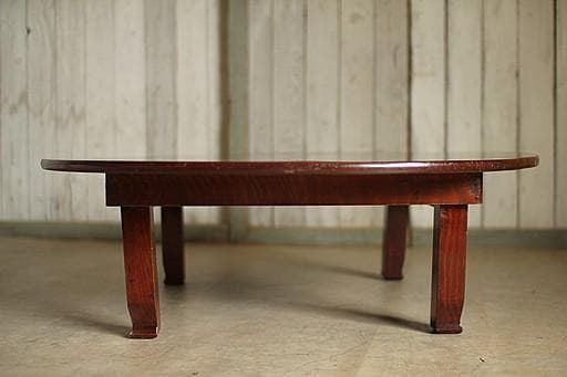 古い木製折り畳み丸テーブル　ちゃぶ台　天然木　古家具　古民家　古道具