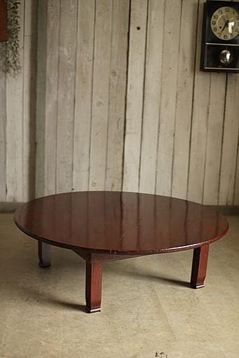 古い木製折り畳み丸テーブル　ちゃぶ台　天然木　古家具　古民家　古道具