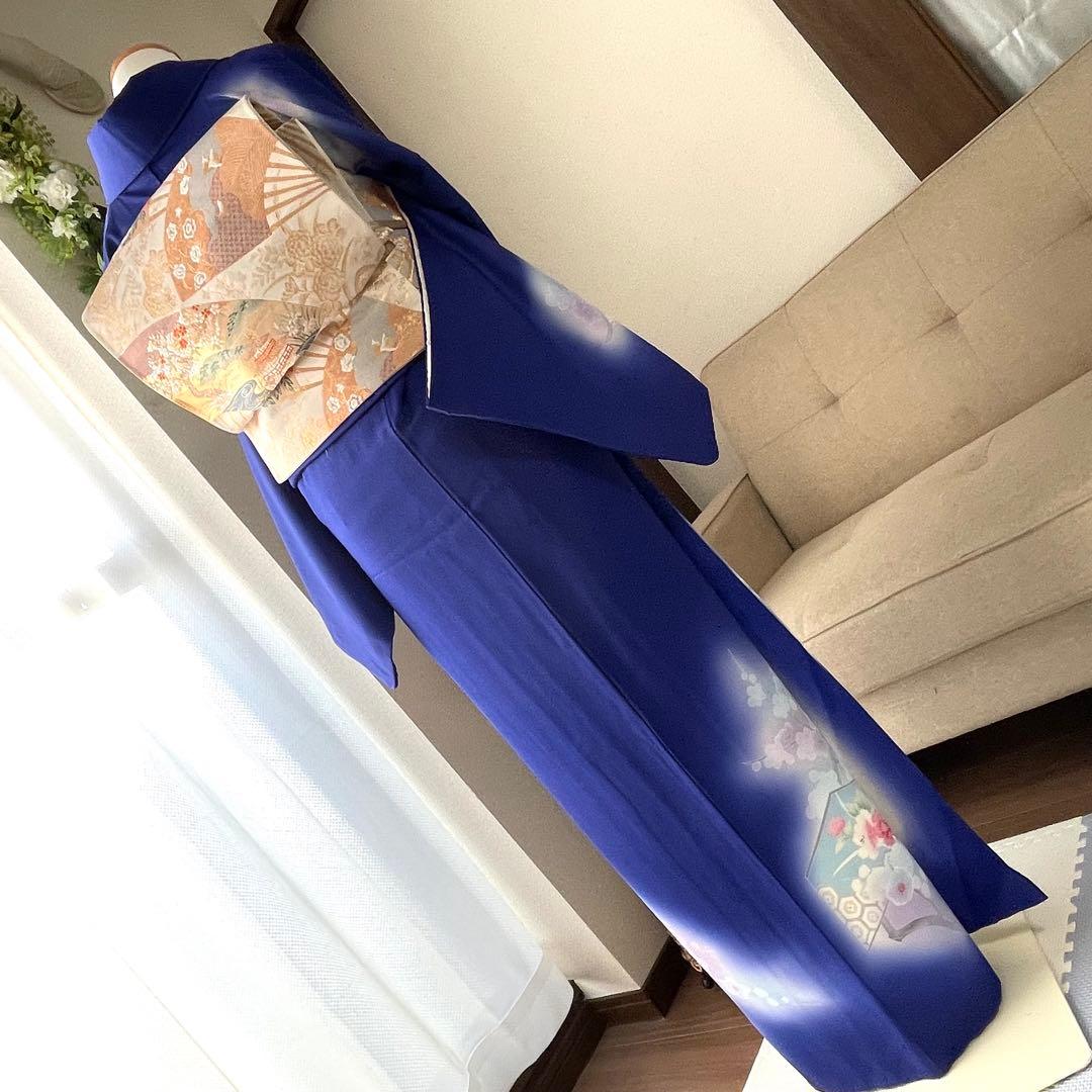 ブルー 友禅 4点 フルセット 訪問着 入学式 卒業式 入園式 春 秋 冬