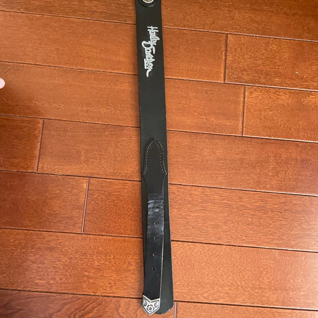 Harley Davidson 黒レザーベルト 装飾バックル中央白色はへび皮値下