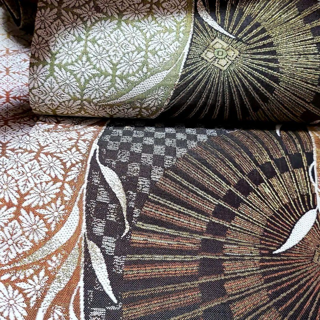 ◆『最高級捩り和紙 美山杉染め』六通柄袋帯【番傘　華七宝】さが美